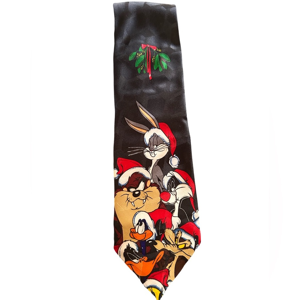 Vtg 1996 Black Looney Tunes Mania Christmas Tie Bugs Bunny Taz Daffy Sylvester